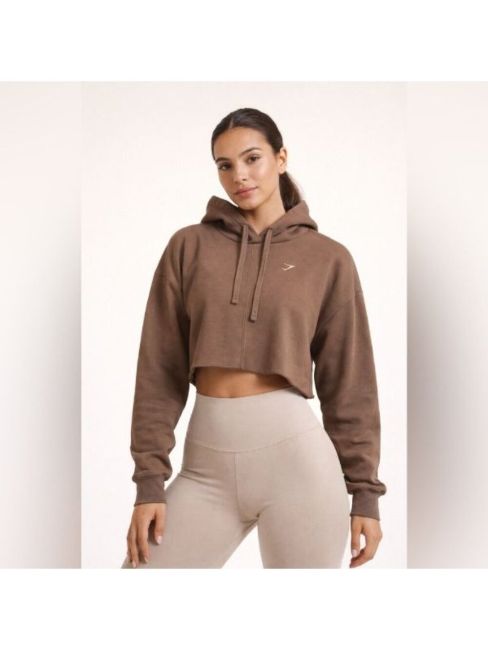 Gymshark Training Workout Cropped Hoodie – Women’s Sz M – Vanilla Brown